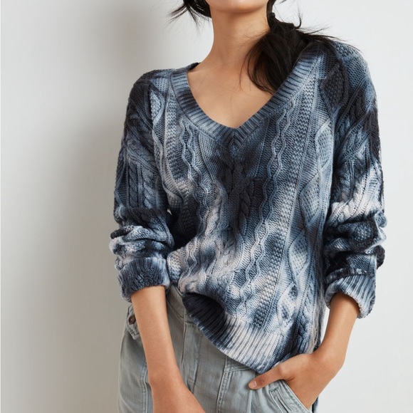Anthropologie Pilcro Joni Cable-Knit Sweater Blue Motif tie-dye 🪢 Size M, NWOT - Picture 5 of 7